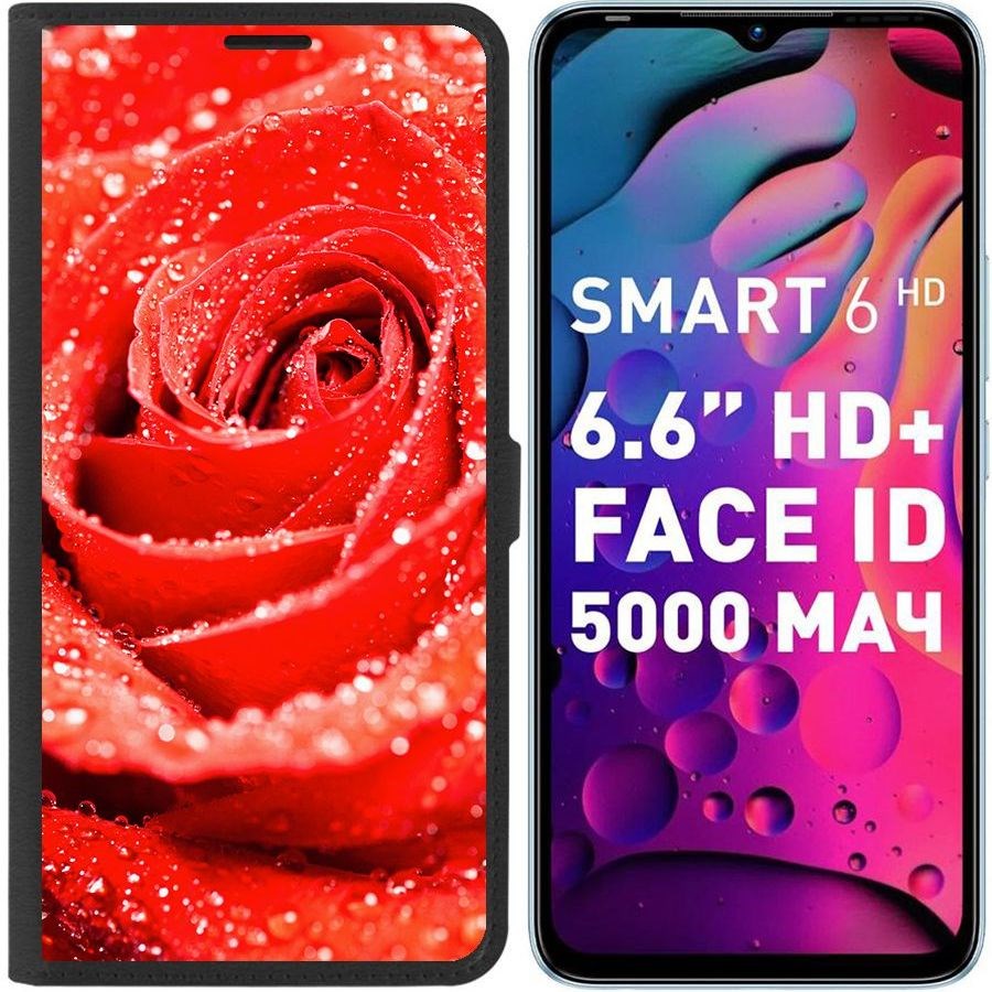 

Чехол-книжка Eco для Infinix Smart 6 Роза (черный)