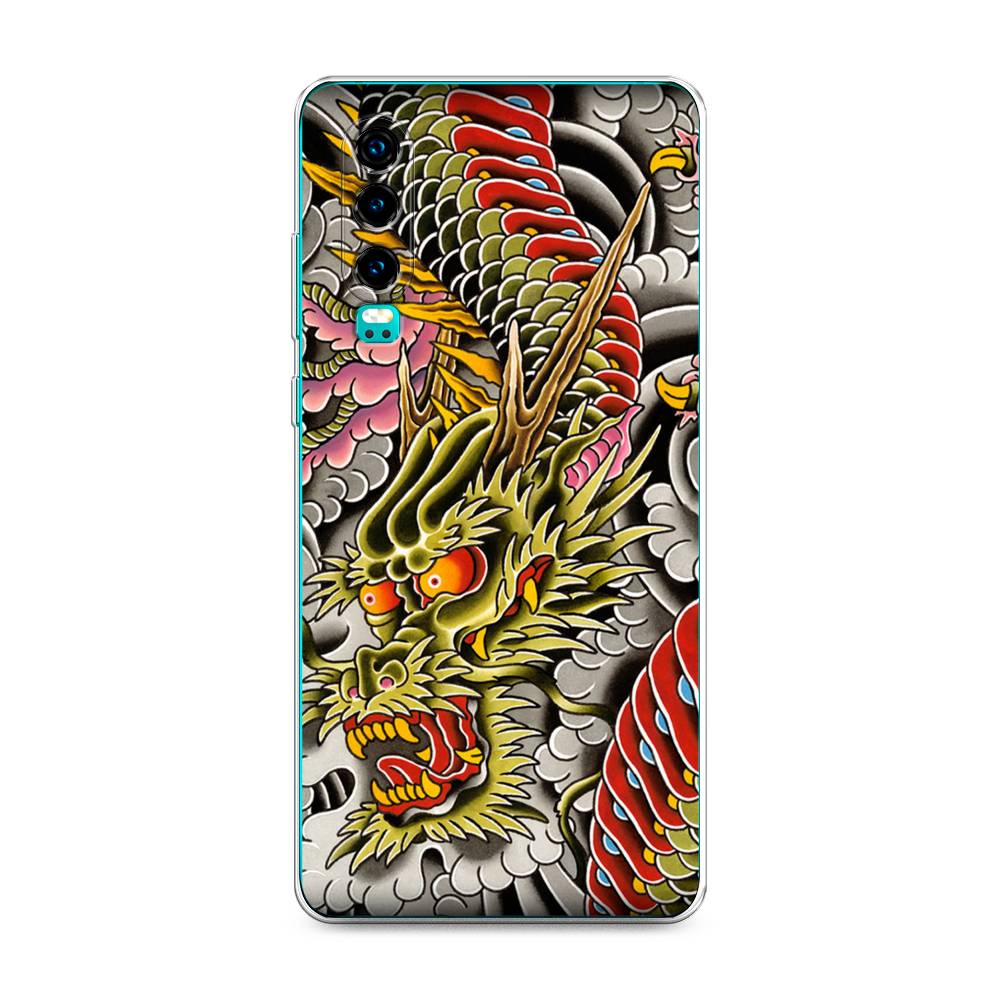 

Чехол на Huawei P30 "Японский дракон", Желтый;розовый;красный, 68550-4