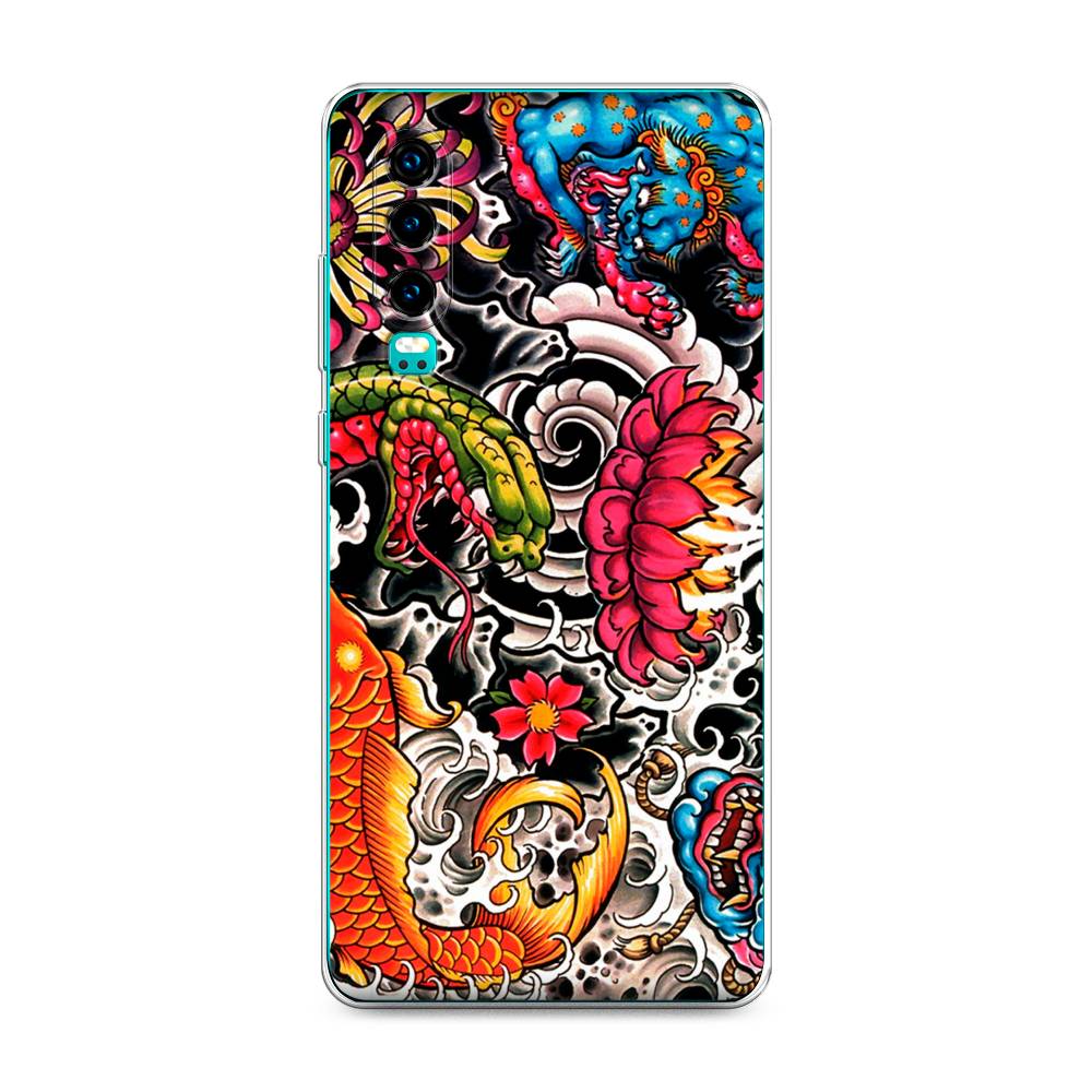 

Чехол на Huawei P30 "Японское искусство", Красный;оранжевый;голубой, 68550-4