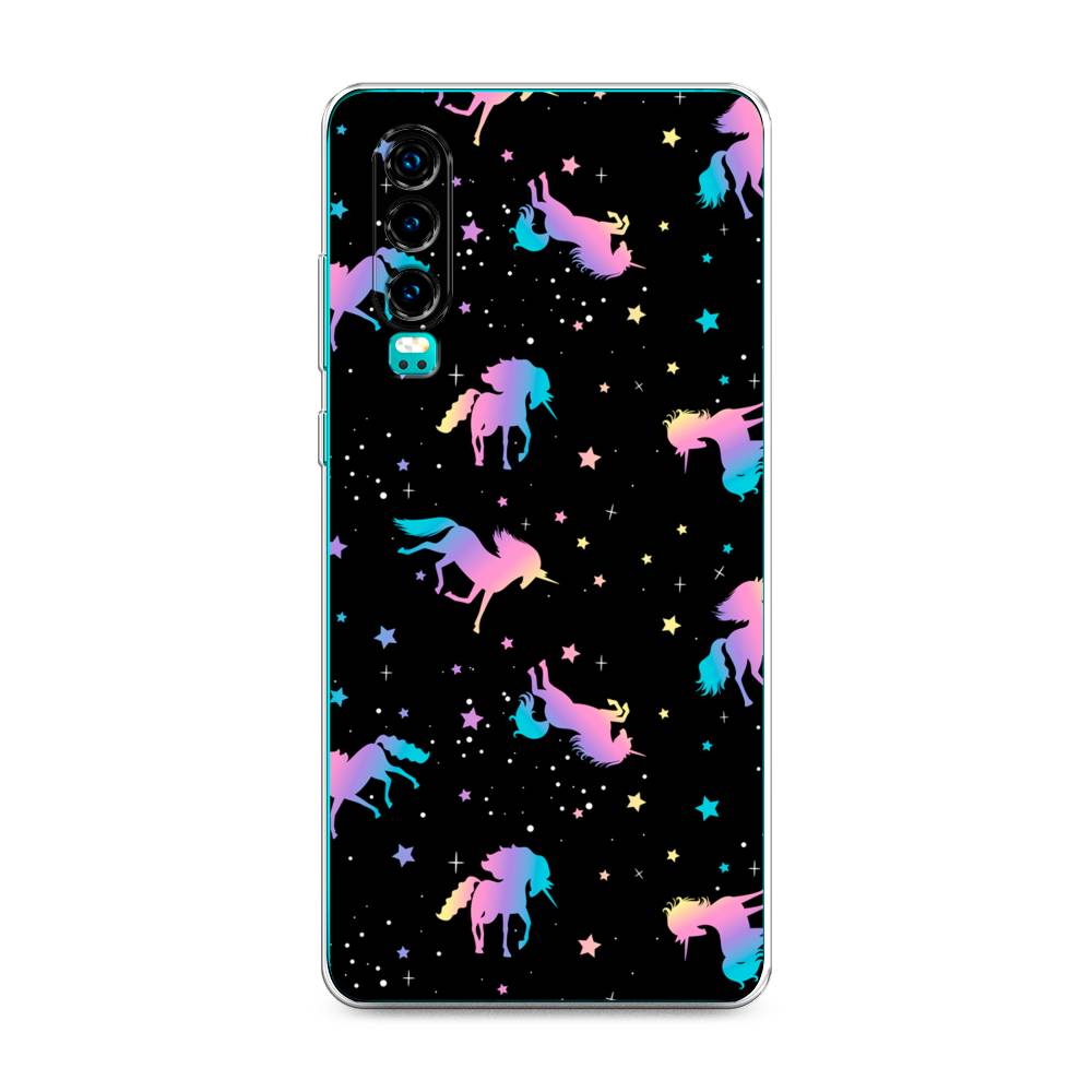

Чехол на Huawei P30 "Единороги градиент", Черный;розовый;голубой, 68550-1