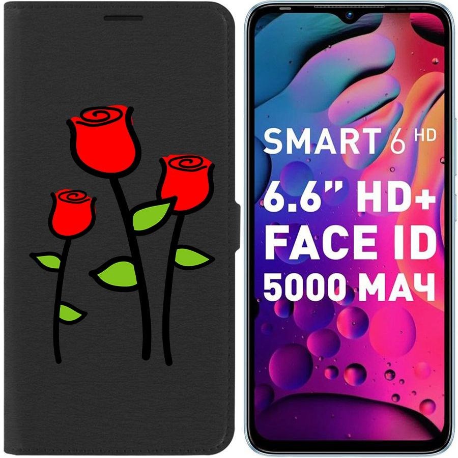

Чехол-книжка Eco для Infinix Smart 6 Розочки (черный)