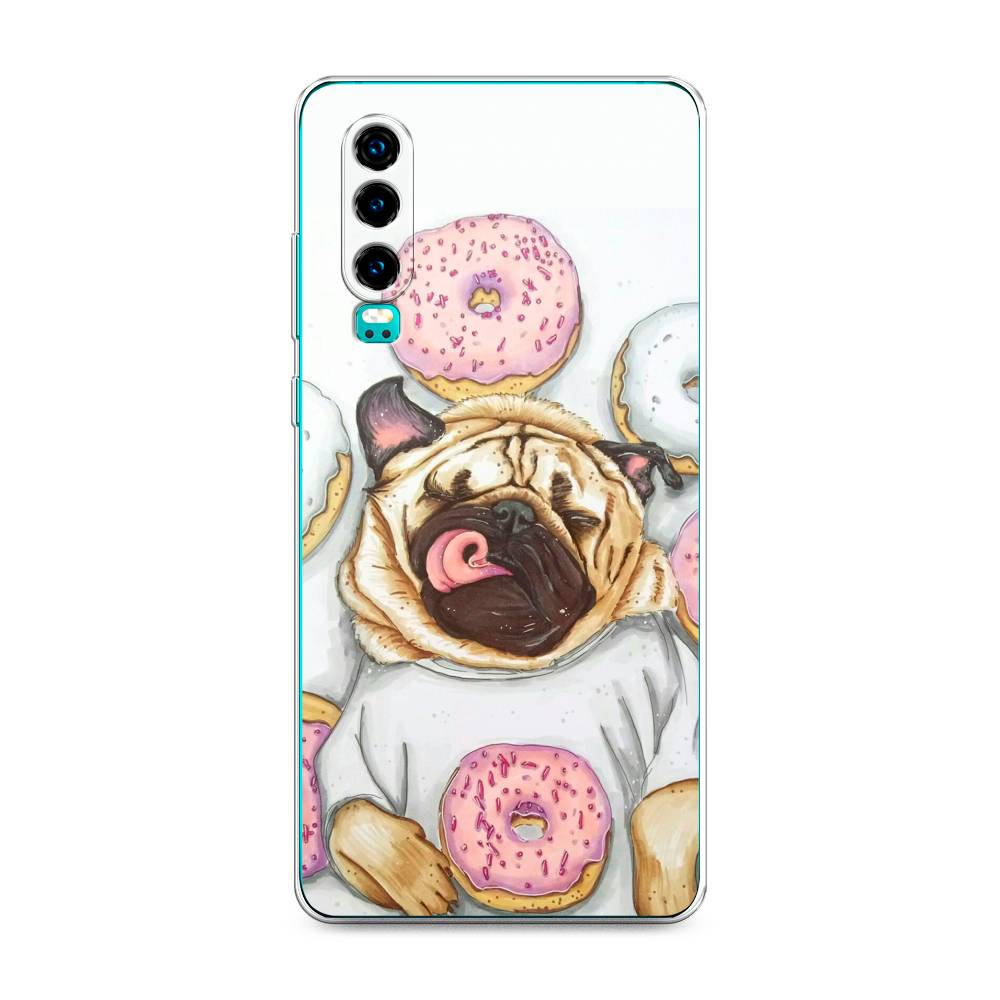 

Чехол на Huawei P30 "Счастливый мопс", Розовый;бежевый;коричневый, 68550-1