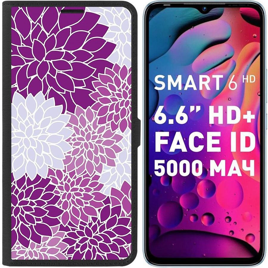 

Чехол-книжка Eco для Infinix Smart 6 Цветочный паттерн 2 (черный)