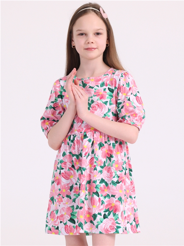 Платье детское Апрель П259001н100Р2, цветы маслом на розовом, 140