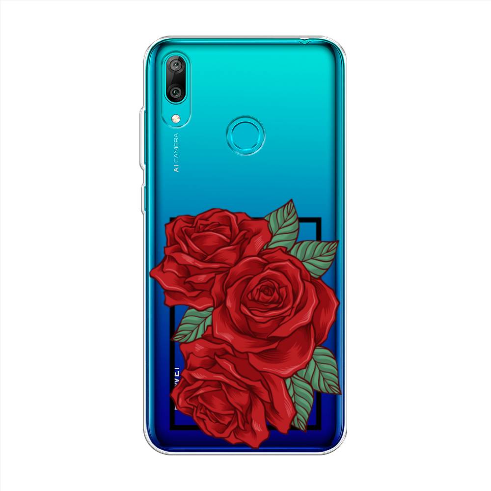 

Чехол на Huawei Y7 2019 "Три алые розы", Красный, 68450-2
