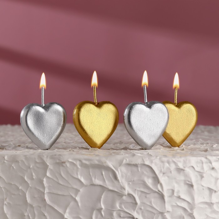 фото Набор свечей для торта на шпажках сердечки, 6,6х3,8 см, 25 гр, 4 шт омский свечной