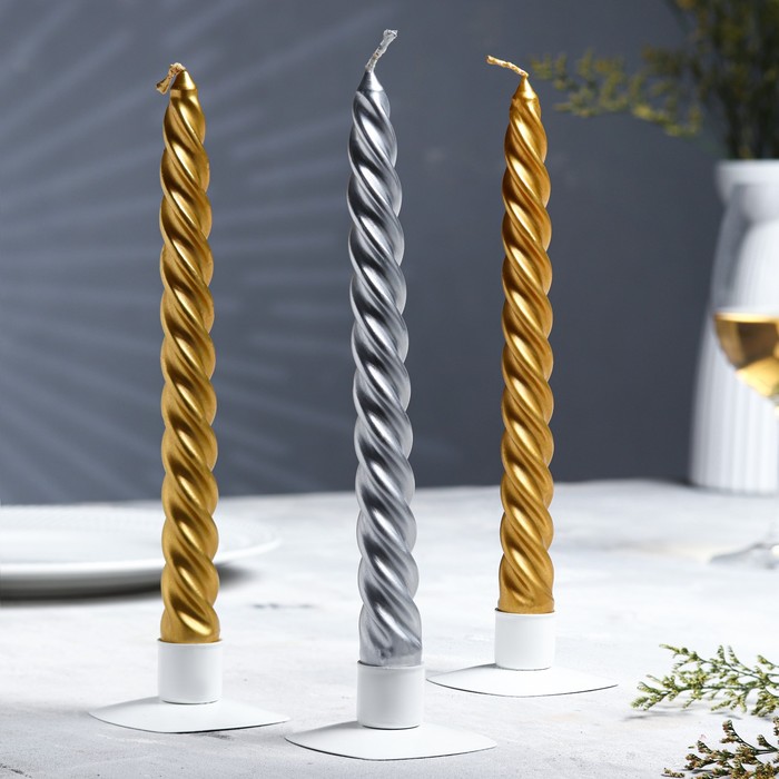 

Набор свечей витых разноцветный металлик, 3 штуки