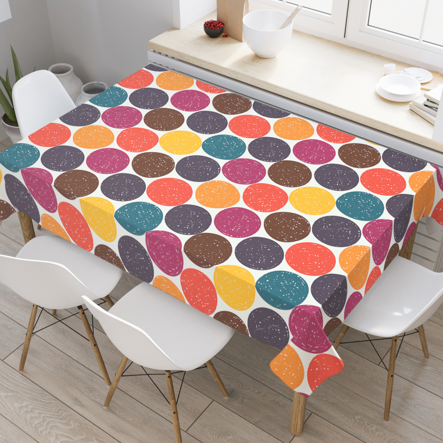 

Скатерть прямоугольная JoyArty "Рисованные круги" из оксфорда, 180x145 см, Розовый, Рисованные круги