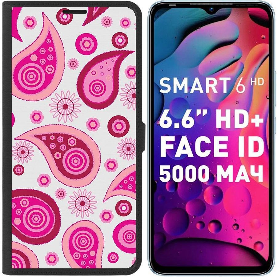 

Чехол-книжка Eco для Infinix Smart 6 Цветочный паттерн 9 (черный)