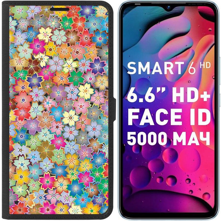

Чехол-книжка Eco для Infinix Smart 6 Цветочный паттерн 4 (черный)