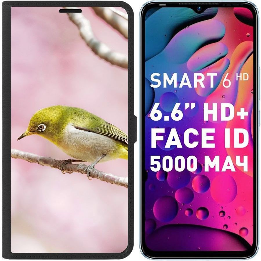 

Чехол-книжка Eco для Infinix Smart 6 Японская белоглазка (черный)