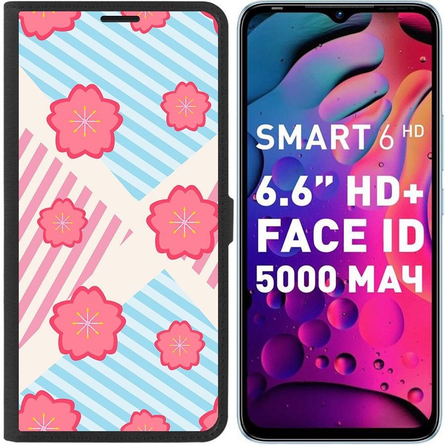 

Чехол-книжка Eco для Infinix Smart 6 Цветочный паттерн 10 (черный)