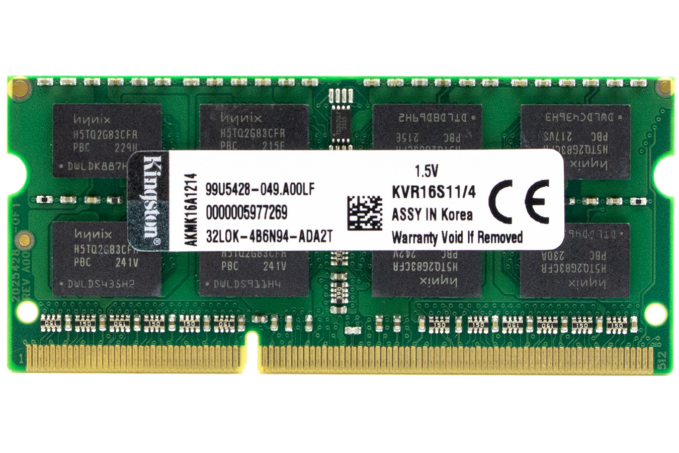 Модуль памяти SODIMM DDR3 4GB PC12800 1600МГц Kingston ValueRAM KVR16S11/4