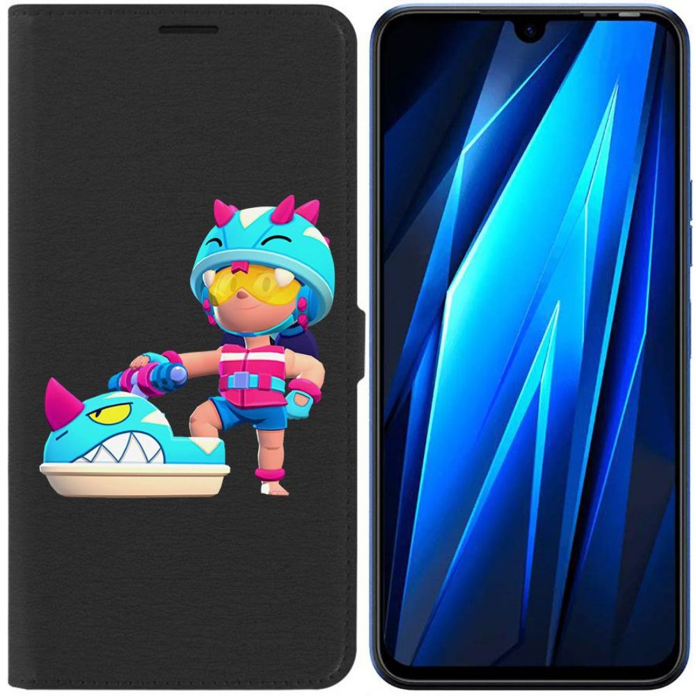 

Чехол-книжка Eco для Tecno Pova 4 Pro Brawl Stars-Аквабайкер Джеки (черный)