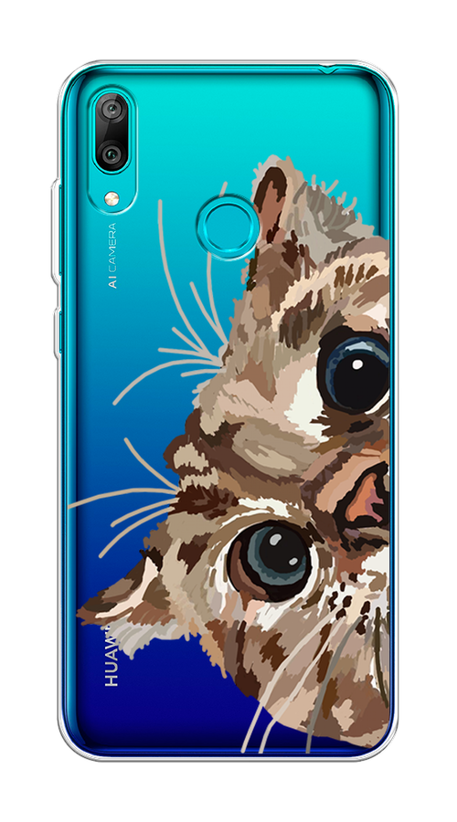 

Чехол на Huawei Y7 2019 "Любопытный кот", Коричневый;синий;черный, 68450-1