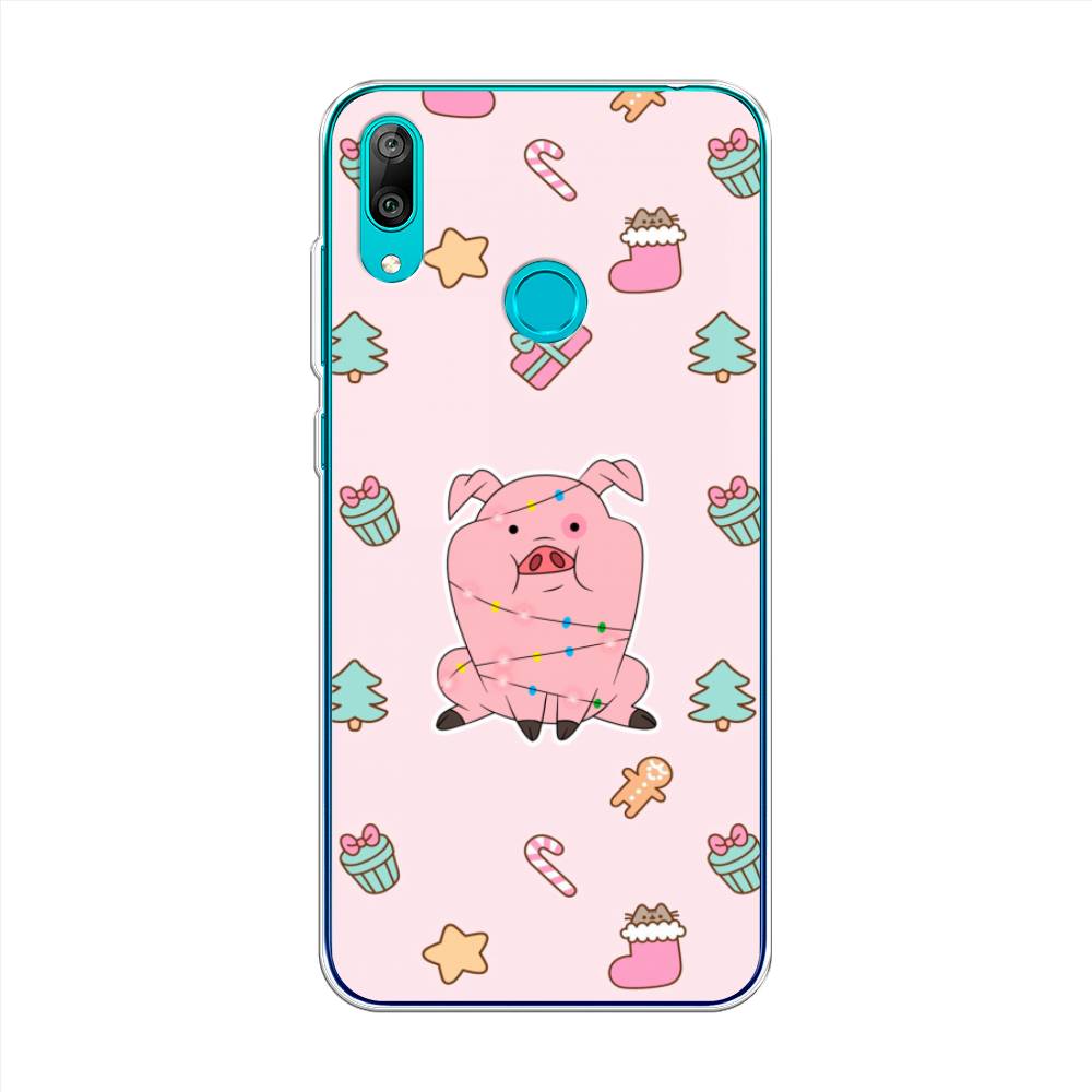 

Чехол на Huawei Y7 2019 "Розовая свинка", Розовый;зеленый, 68450-5