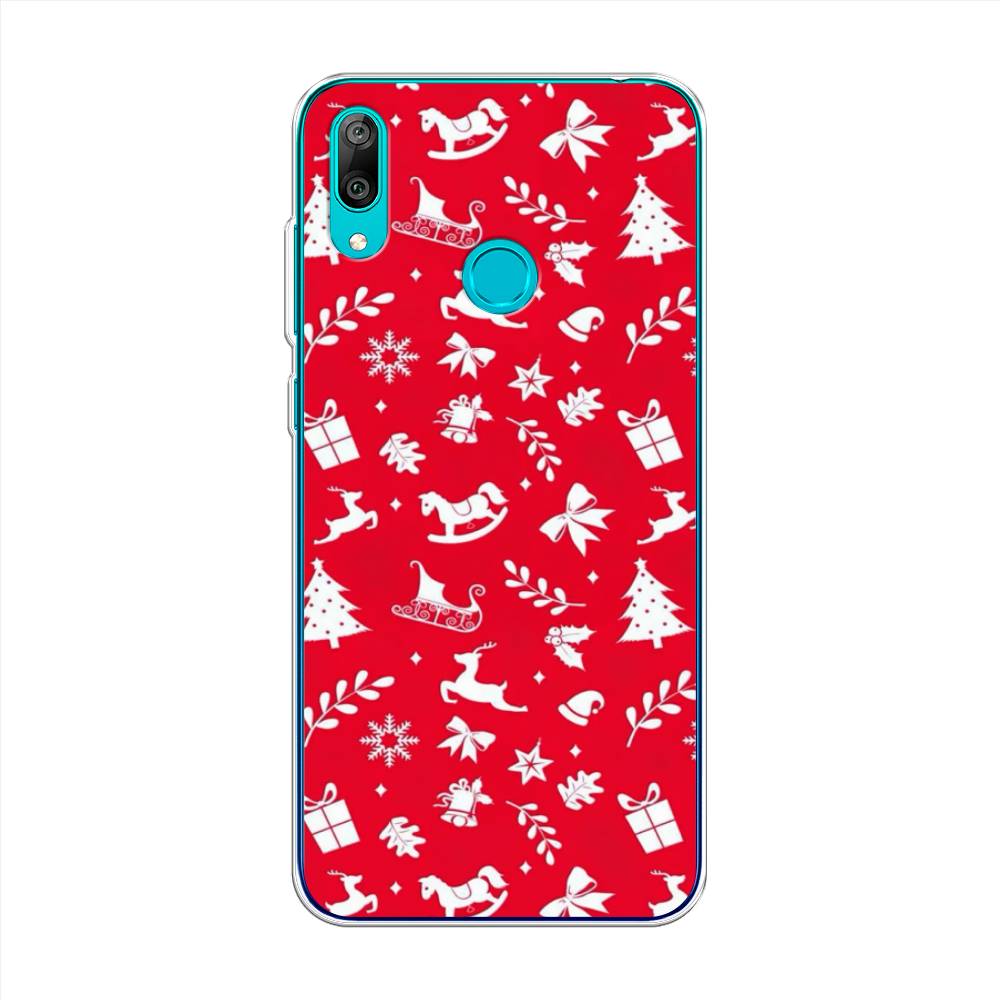 

Чехол на Huawei Y7 2019 "Красный новогодний фон", Красный;белый, 68450-5