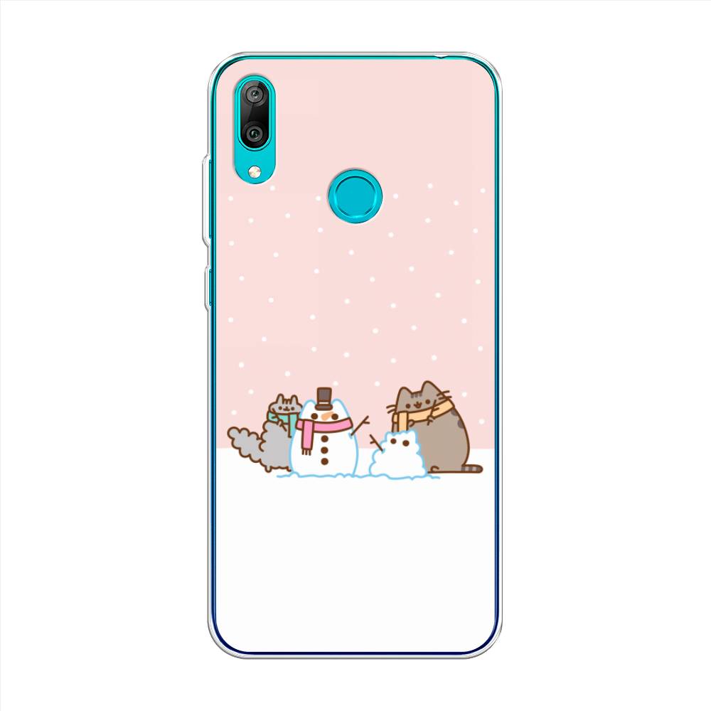 

Чехол на Huawei Y7 2019 "Котики в снегу", Розовый;белый;серый, 68450-5