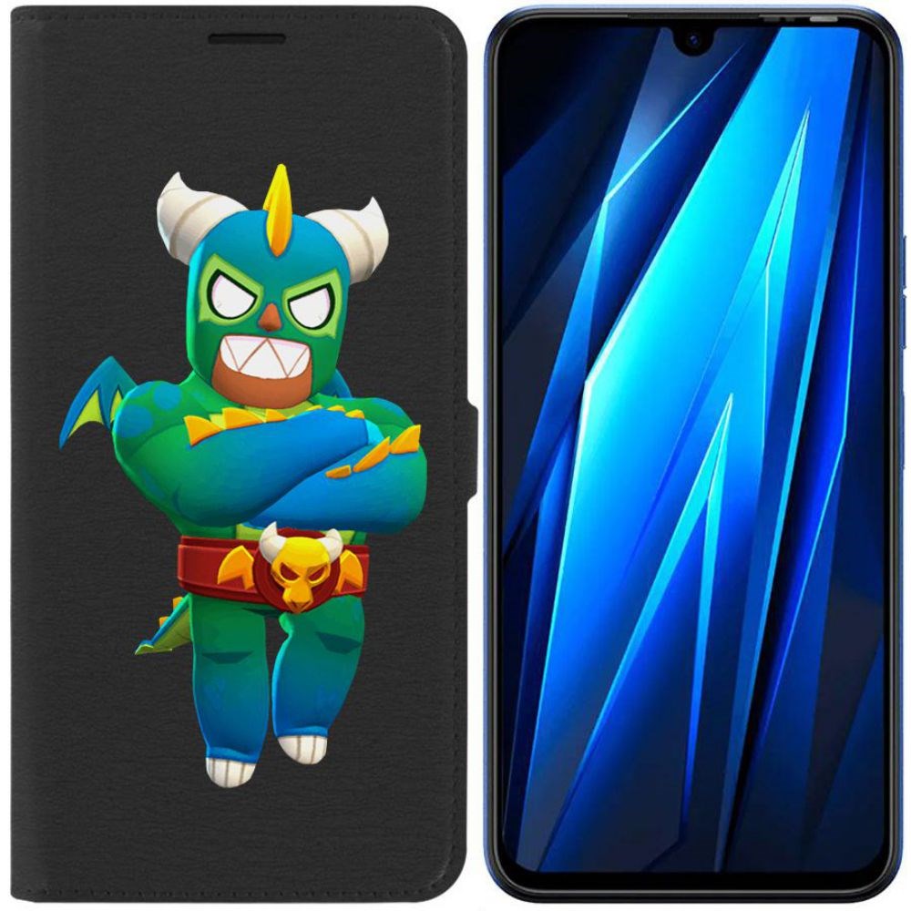 

Чехол-книжка Eco для Tecno Pova 4 Pro Brawl Stars-Эль Дракон Вердозо (черный)
