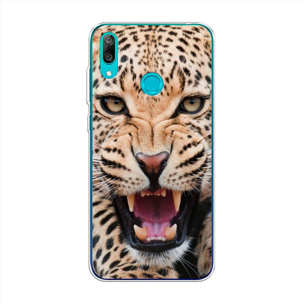 

Чехол на Huawei Y7 2019 "Леопард 3d", Бежевый;черный, 68450-6