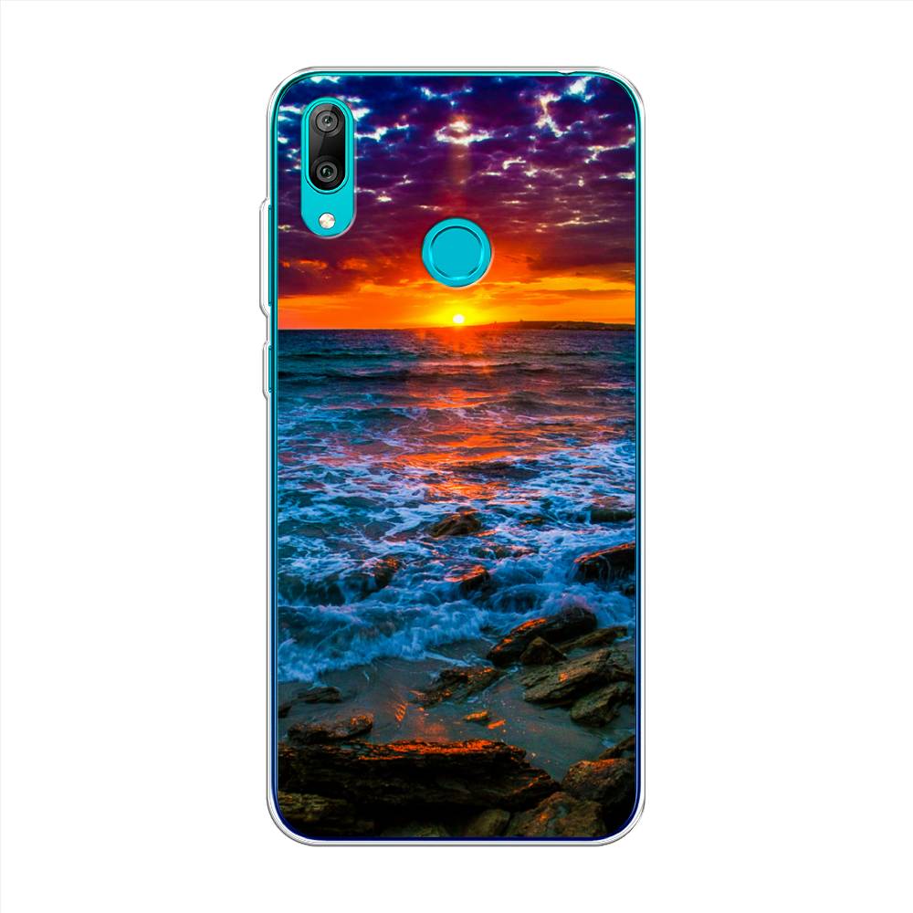 

Чехол на Huawei Y7 2019 "Закат 1", Оранжевый;синий, 68450-2