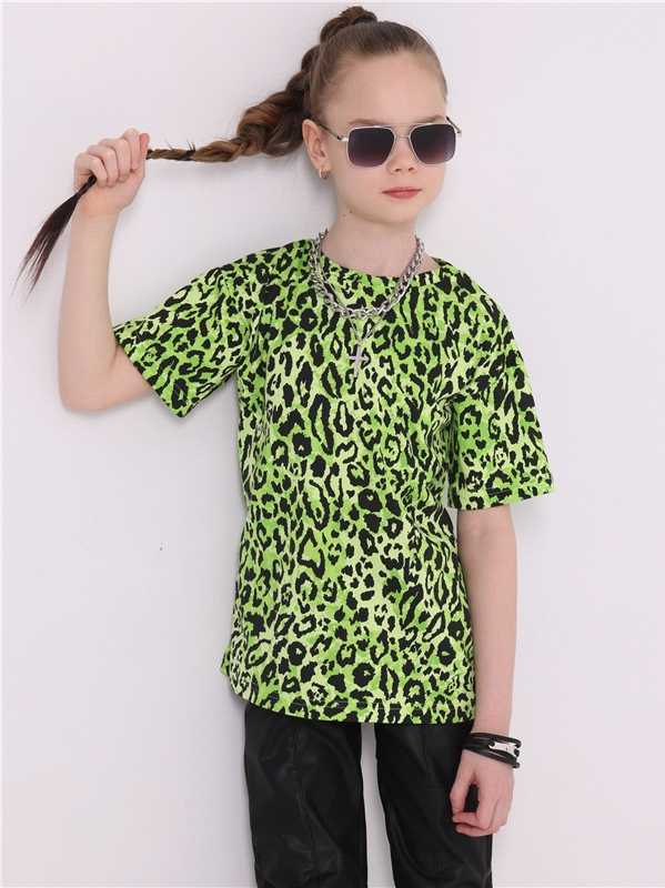 Футболка детская Апрель ф235001н100Р1, черный леопард на салатовом, 140 футболка женская в салатовом оттенке