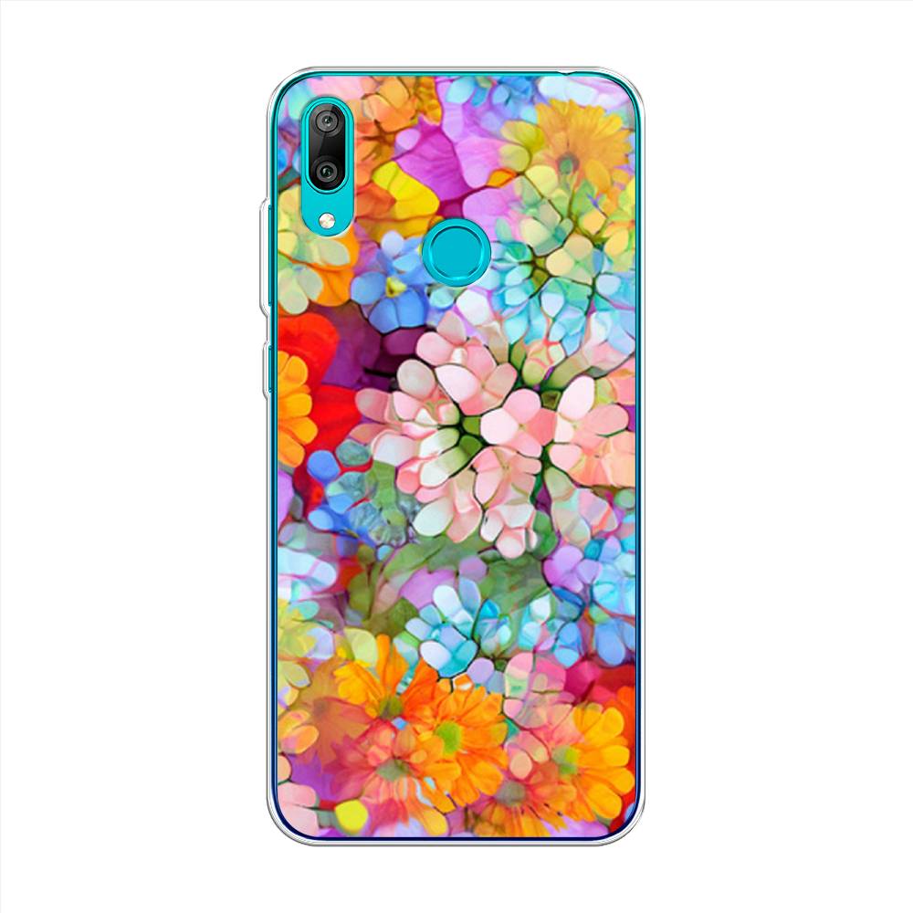 

Чехол на Huawei Y7 2019 "Цветы витраж", Оранжевый;розовый;голубой, 68450-3