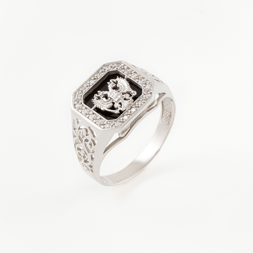 

Кольцо печатка из серебра с ониксом/фианитом р. 20 НАШЕ ЗОЛОТО РЫ15152501С, РЫ15152501С