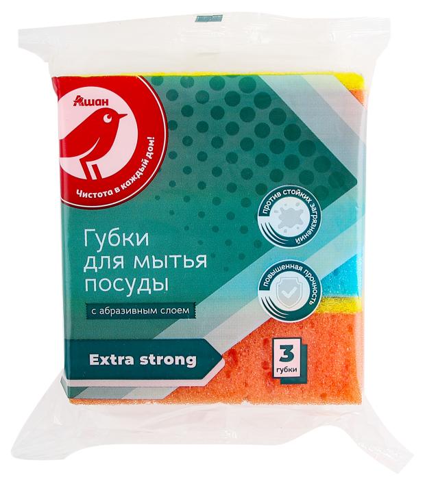 Губки для посуды АШАН Красная птица Extra Strong, 3 шт