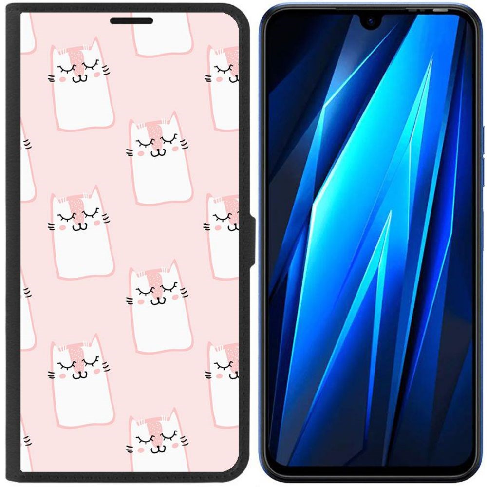 Чехол-книжка Eco для Tecno Pova 4 Pro Котики паттерн (черный)