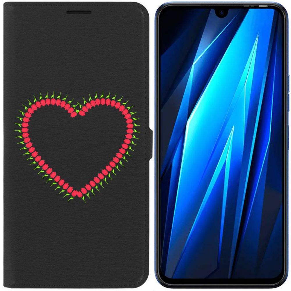 

Чехол-книжка Eco для Tecno Pova 4 Pro Сердце из тюльпанов (черный)