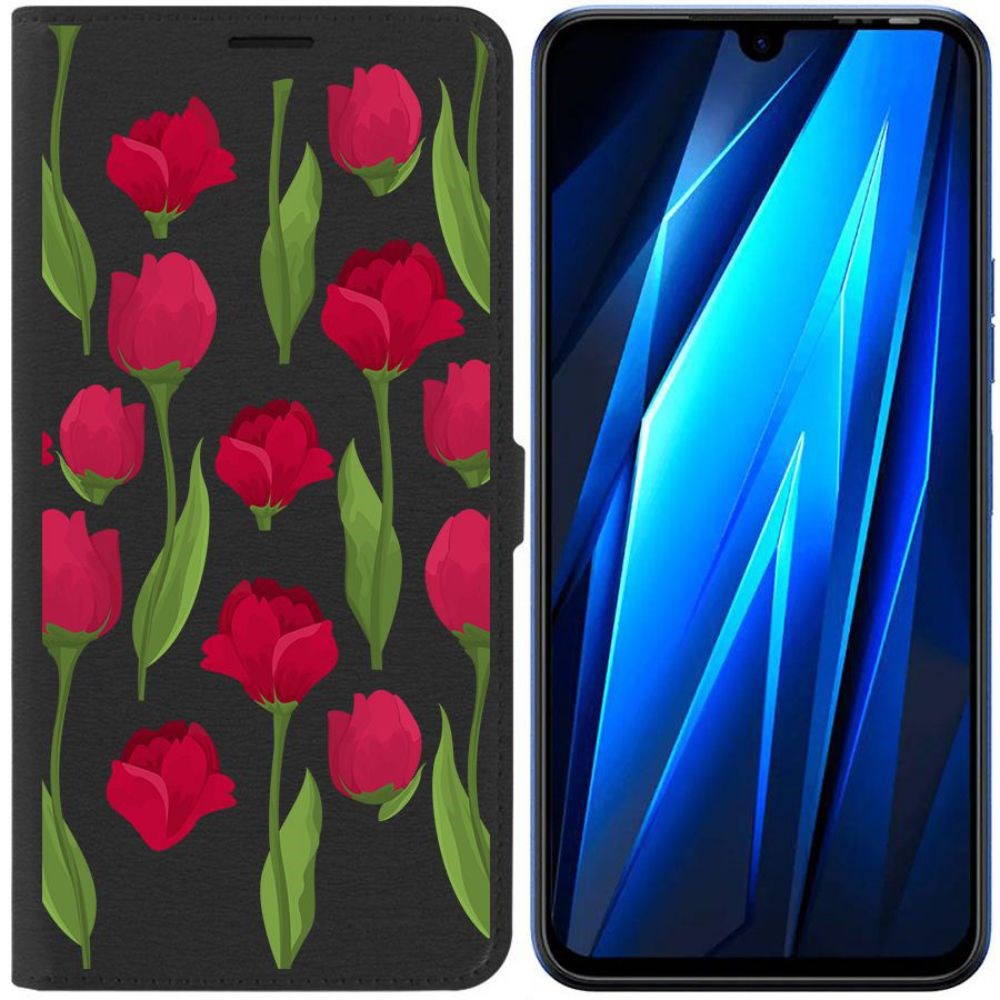 

Чехол-книжка Eco для Tecno Pova 4 Pro Розы паттерн (черный)