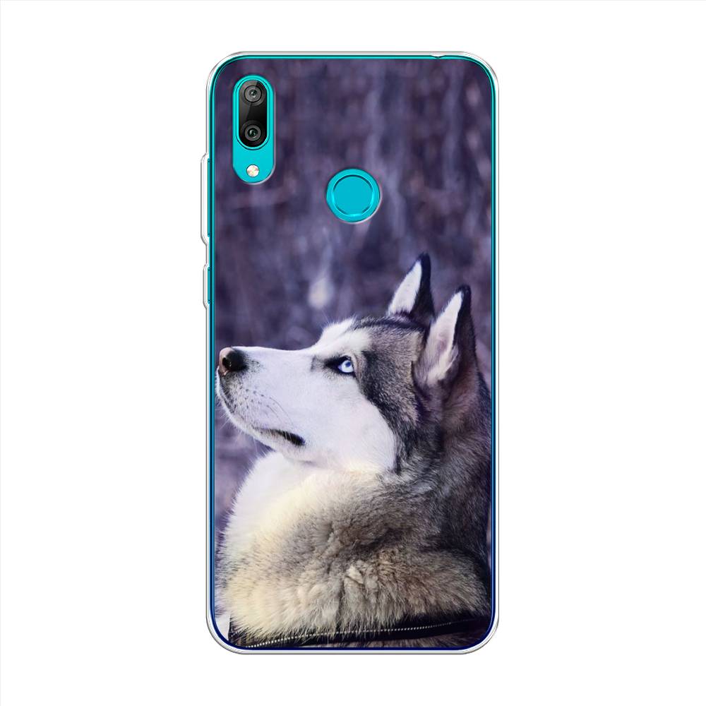 

Чехол на Huawei Y7 2019 "Хаски 1", Фиолетовый;белый, 68450-1