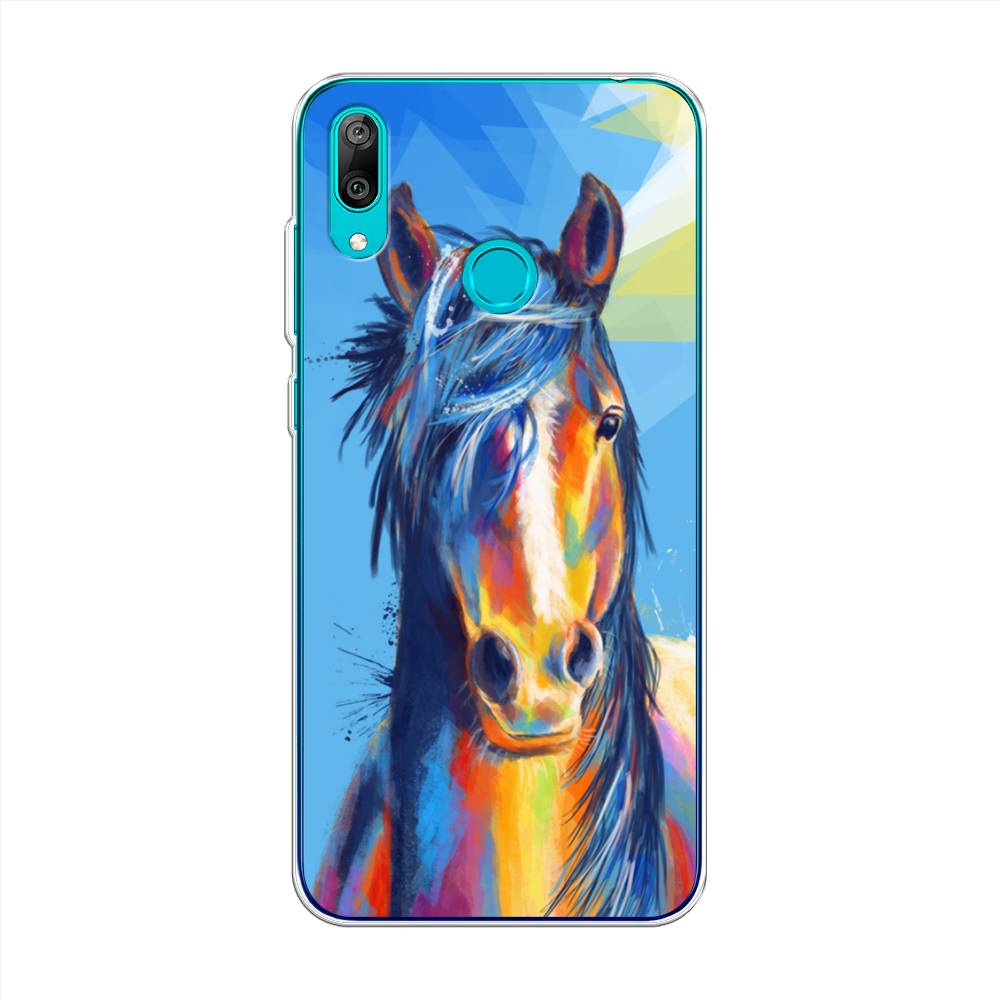 

Чехол на Huawei Y7 2019 "Лошадь арт 3", Голубой;желтый;синий, 68450-1