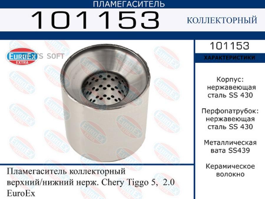 

Пламегаситель коллекторный верхний/нижний нерж. Chery Tiggo 5, 2.0 EuroEx 1шт