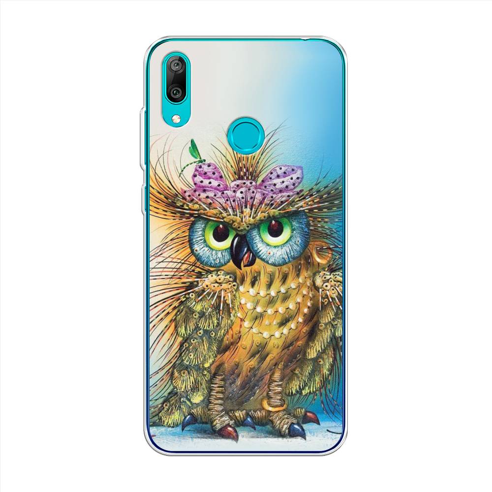 

Чехол на Huawei Y7 2019 "Модная сова", Коричневый;голубой, 68450-1