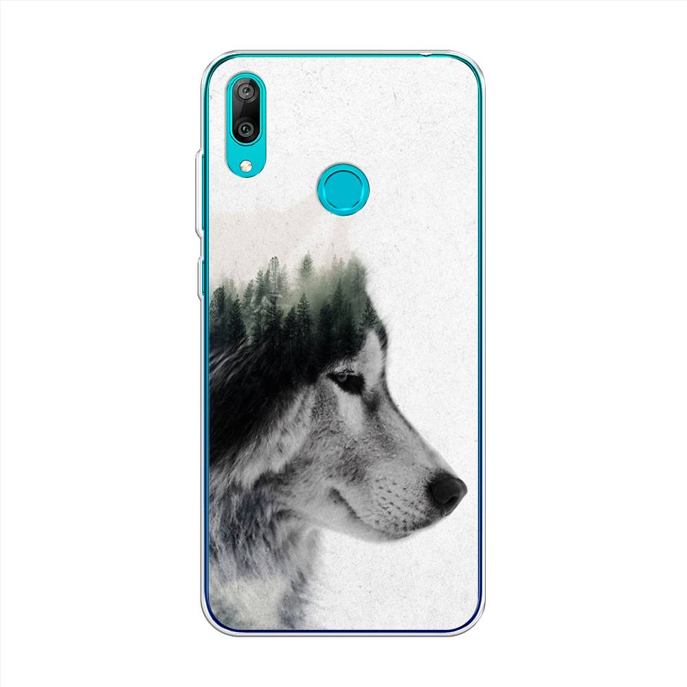 

Чехол на Huawei Y7 2019 "Волк лес", Серый;белый, 68450-1