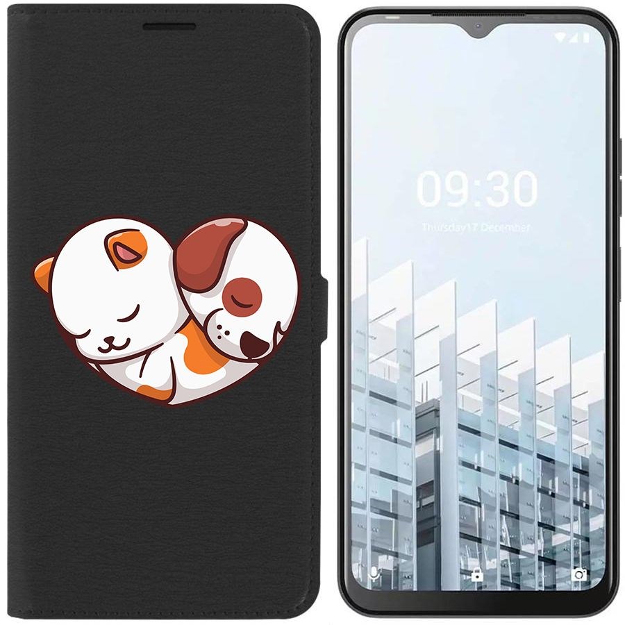 

Чехол-книжка Eco для Tecno POP 6 Pro Котёнок и Щенок (черный)