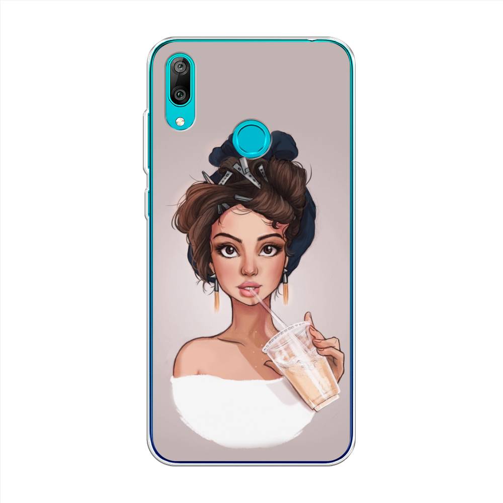 

Чехол на Huawei Y7 2019 "Девушка с фраппе", Серый, 68450-6