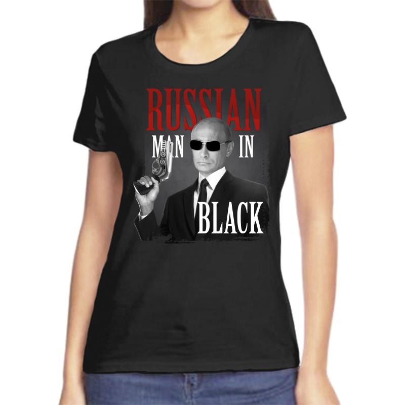 

Футболка женская черная 56 р-р с Путиным Russian man in back, Черный, fzh_russian_man_in_black