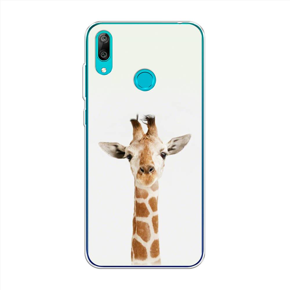 

Чехол на Huawei Y7 2019 "Любопытный жираф", Бежевый;коричневый, 68450-1