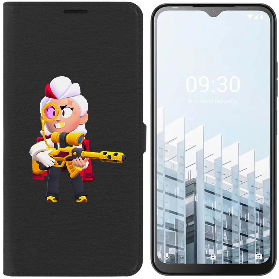 

Чехол-книжка Eco для Tecno POP 6 Pro Brawl Stars-Белль Голдхэнд (черный)