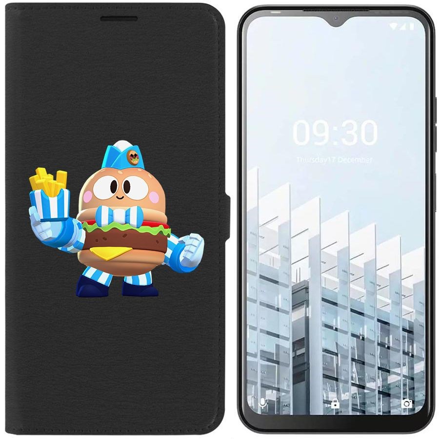 

Чехол-книжка Eco для Tecno POP 6 Pro Brawl Stars-Бургер Лу (черный)