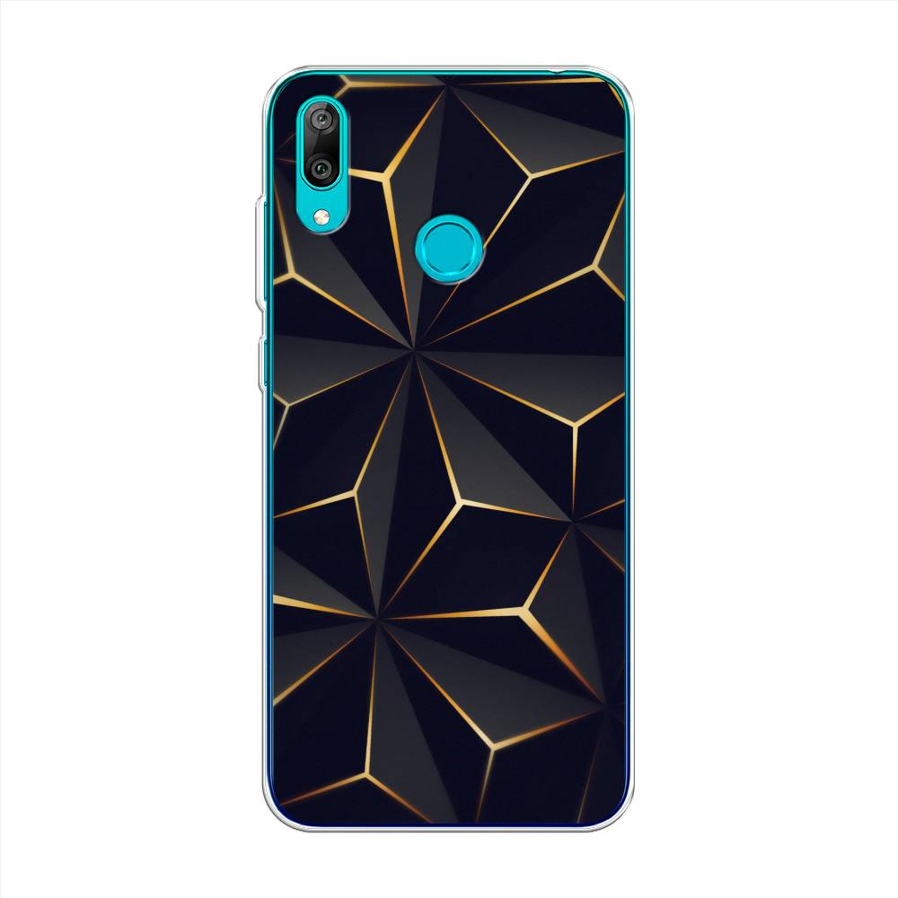 

Чехол на Huawei Y7 2019 "Черные полигоны", Золотистый;черный, 68450-3