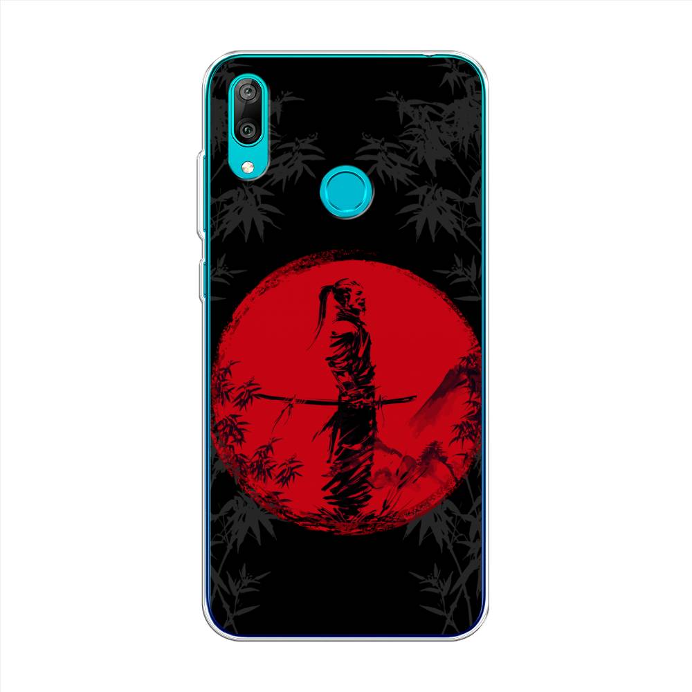 

Чехол на Huawei Y7 2019 "Самурай на красном фоне", Черный;красный;серый, 68450-4