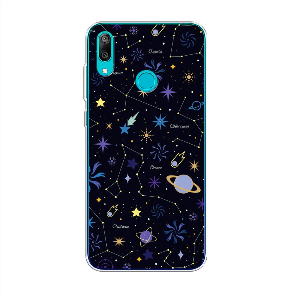 

Чехол на Huawei Y7 2019 "Цветной космос", Желтый, 68450-2