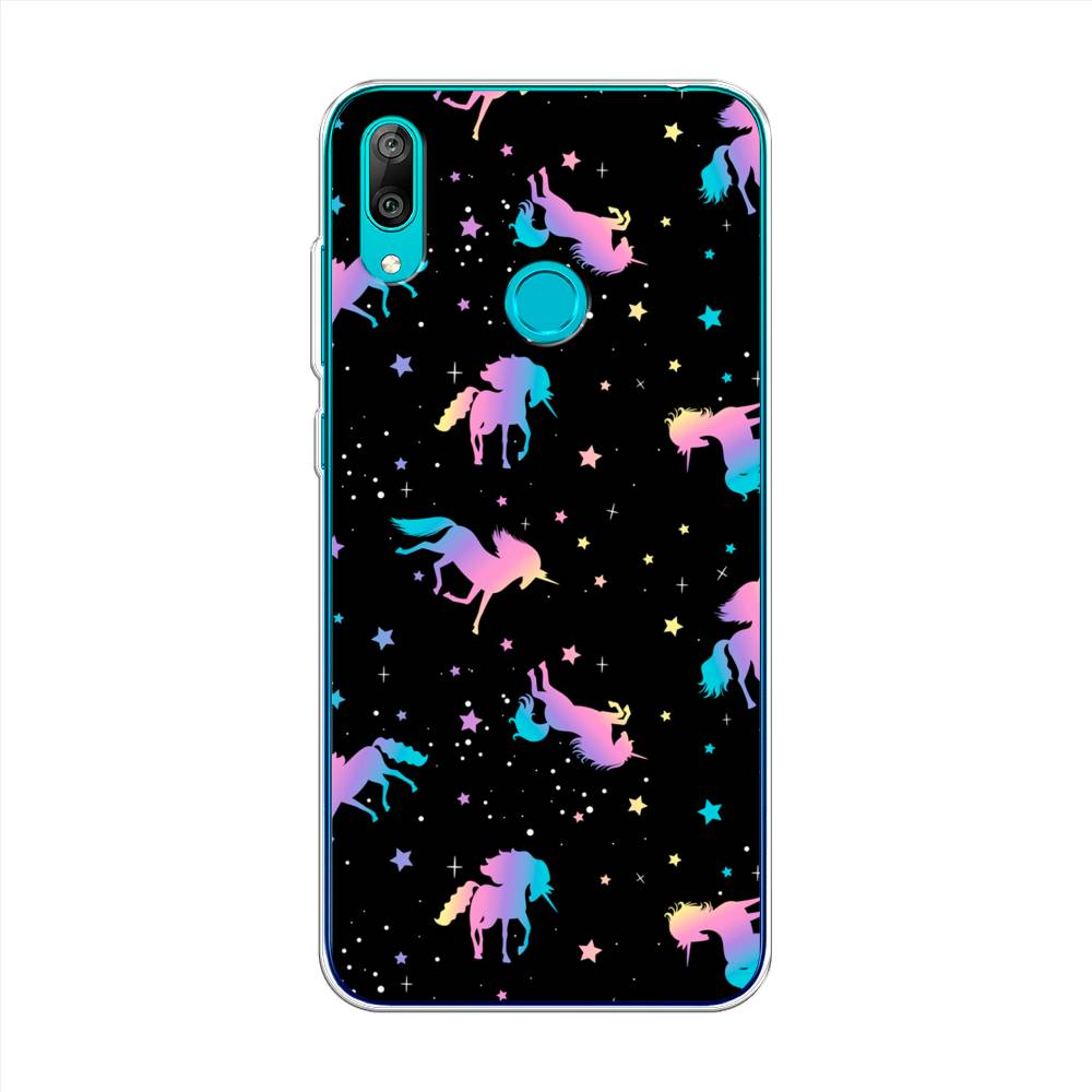 

Чехол на Huawei Y7 2019 "Единороги градиент", Черный;розовый;голубой, 68450-1