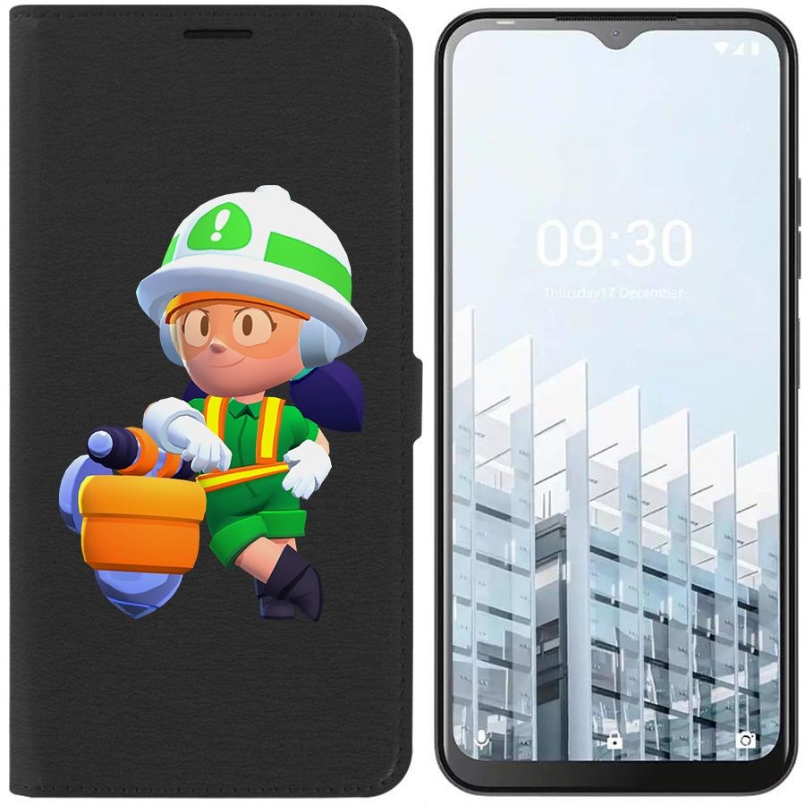 

Чехол-книжка Eco для Tecno POP 6 Pro Brawl Stars-Строительница Джеки (черный)
