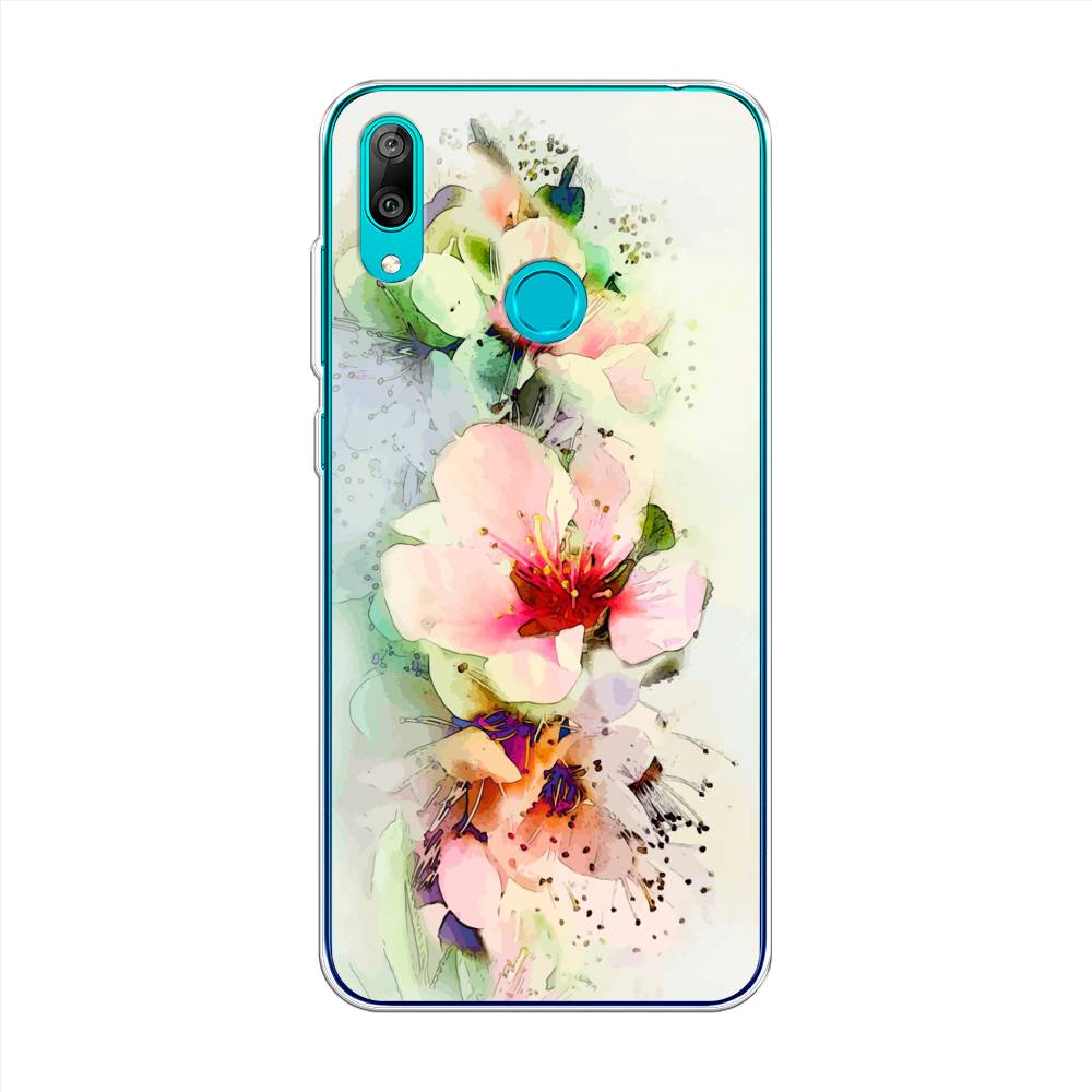 

Чехол на Huawei Y7 2019 "Нежные цветы", Зеленый;розовый, 68450-2