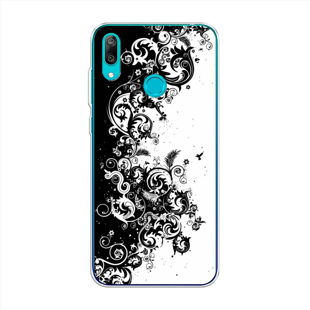 

Чехол на Huawei Y7 2019 "Черно белый узор", Белый;черный;серый, 68450-3